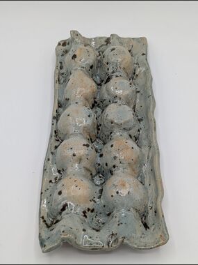 Hand Crafted Speckled Blue and Tan Ceramic Egg Tray